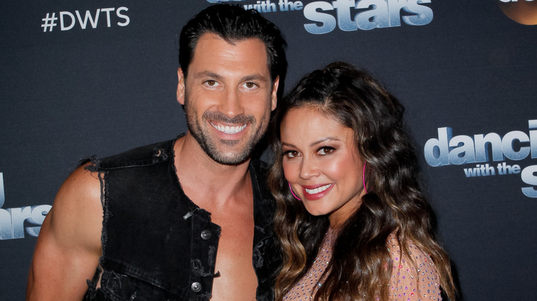 Vanessa Lachey and Maks Chmerkovskiy smiling