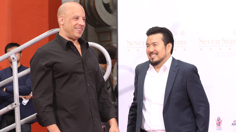 Vin Diesel and Justin Lin laughing