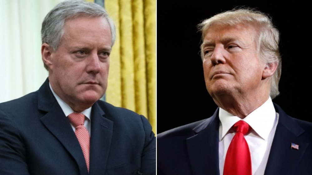 Mark Meadows (left) and Donald Trump (right) looking stern 