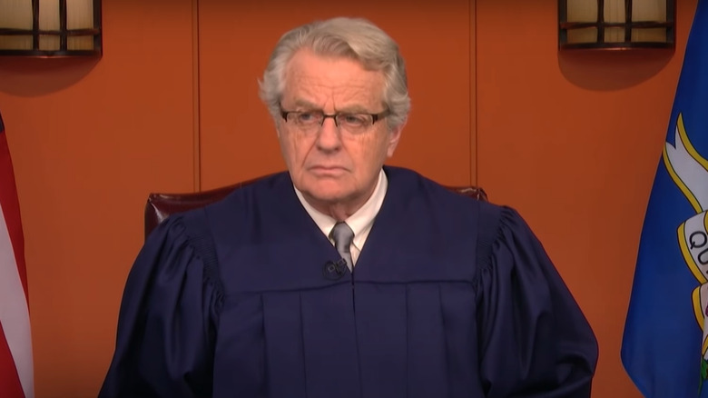 Jerry Springer listens to a plaintiff in "Judge Jerry"