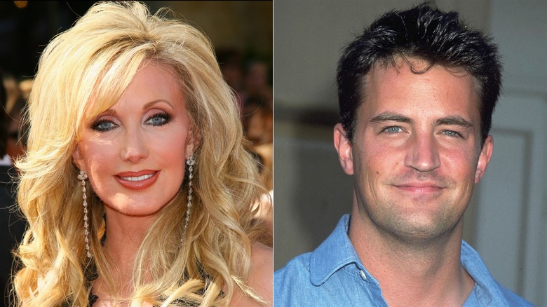 Morgan Fairchild and Matthew Perry smiling split image