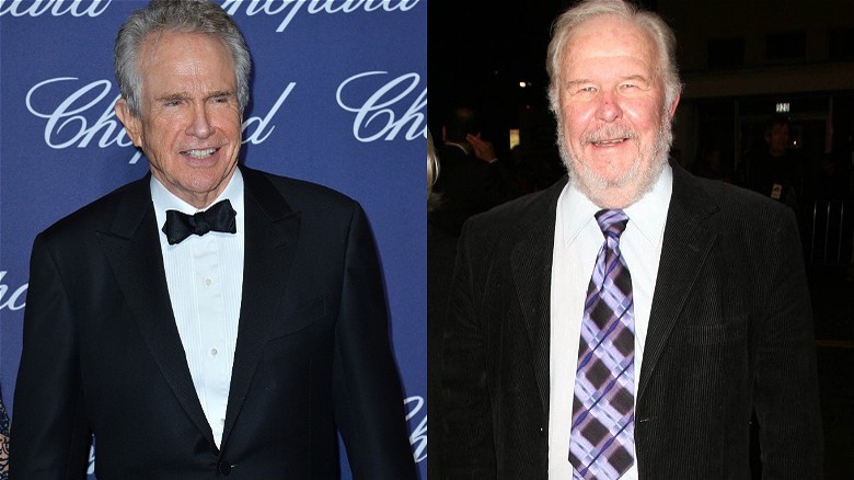 Warren Beatty and Ned Beatty posing in split image