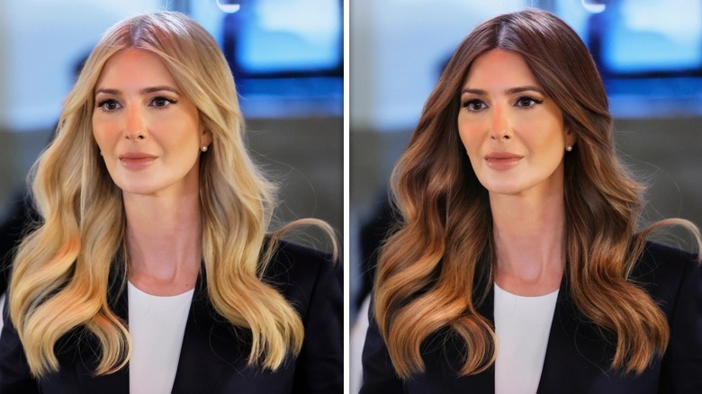 Side-by-side of Ivanka trump with brown hair and blond hair