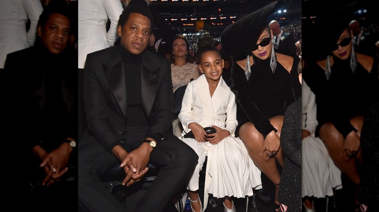 Blue Ivy Carter, Jay Z, and Beyoncé at the Grammys