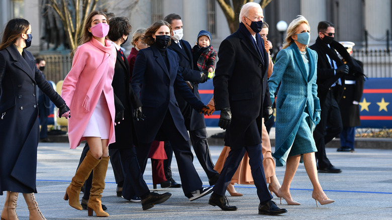 The Biden family walking