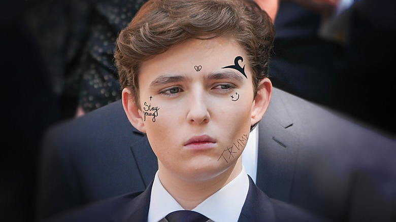 Barron Trump with face tattoos