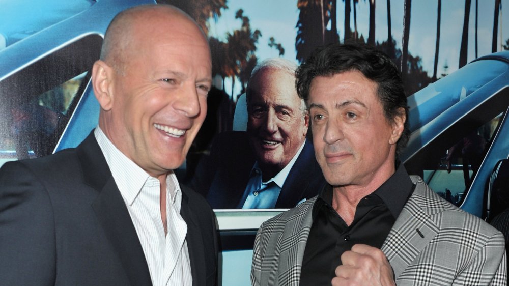 Actors Bruce Willis and Sylvester Stallone arrive to the premiere of the HBO documentary "His Way"