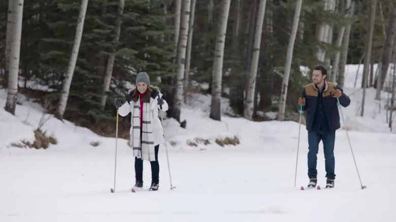 Lacey Charbert skiinf in Winter in Vail