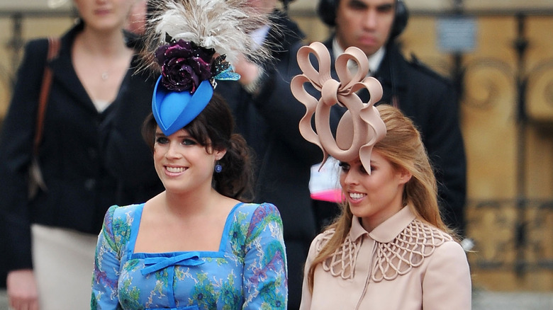 Princess Beatrice, Princess Eugenie wearing crazy hats