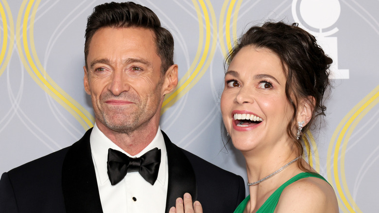 Hugh Jackman posing with Sutton Foster