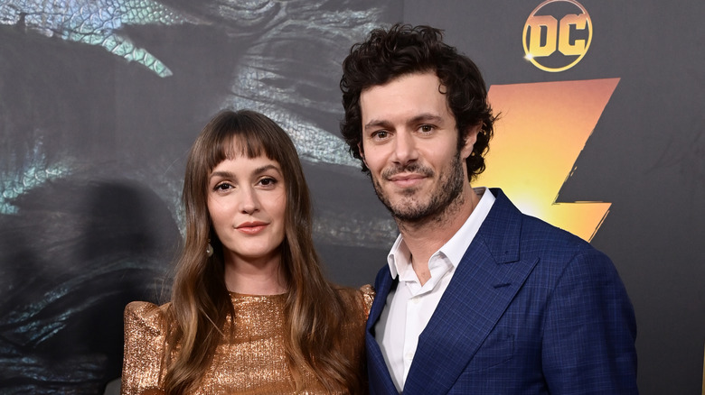 Leighton Meester posing with Adam Brody