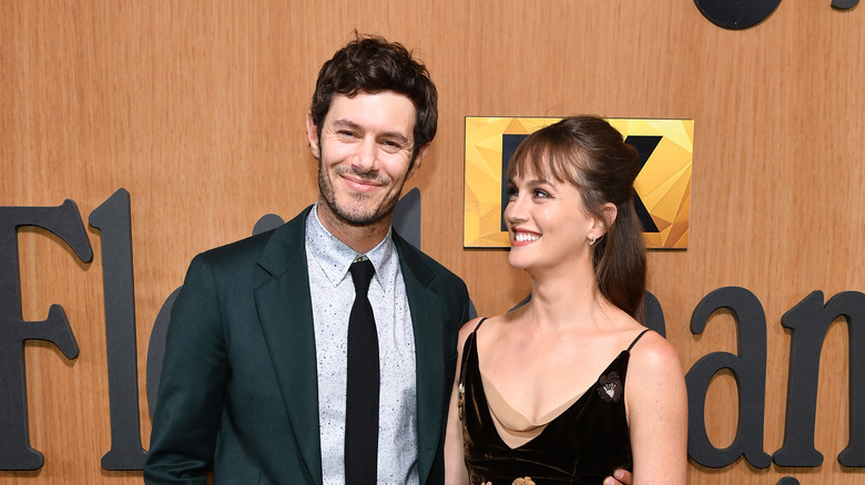 Leighton Meester posing with Adam Brody