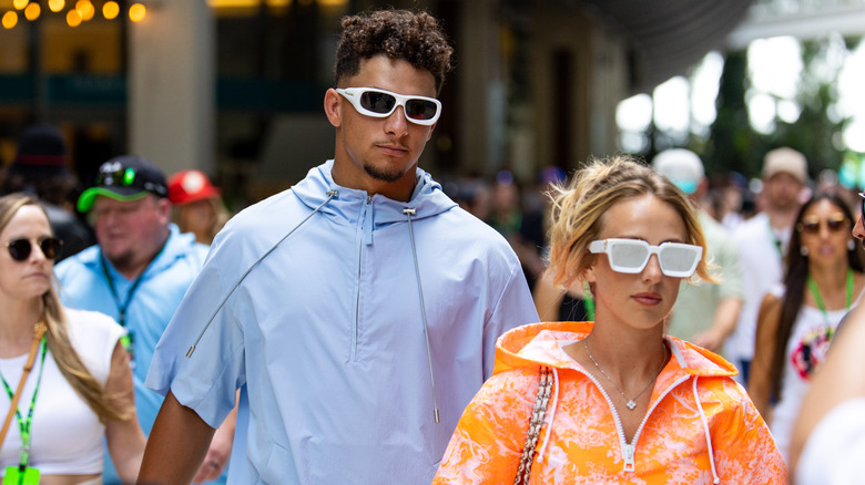 Patrick, Brittany Mahomes wearing sunglasses