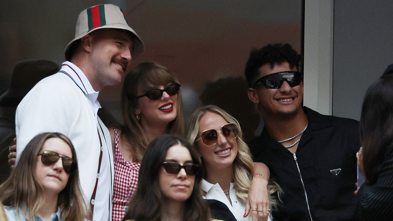 Travis Kelce and Taylor Swift with Brittany and Patrick Mahomes