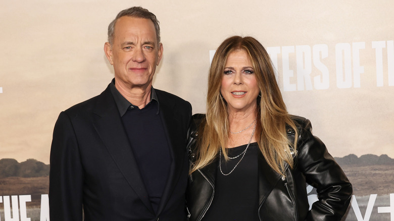 Tom Hanks and Rita Wilson in matching all-black outfits