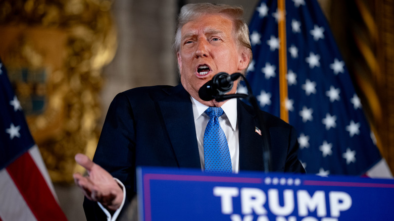 Donald Trump giving a speech at the Mar-a-Lago resort