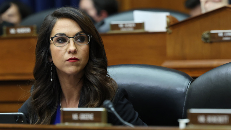 Lauren Boebert listens during House Oversight and Reform Committee hearing