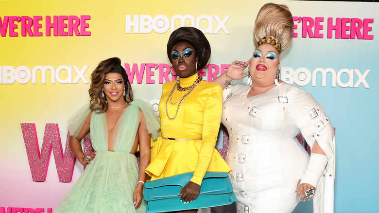 Shangela, Bob the Drag Queen, Eureka O'Hara smile on the red carpet