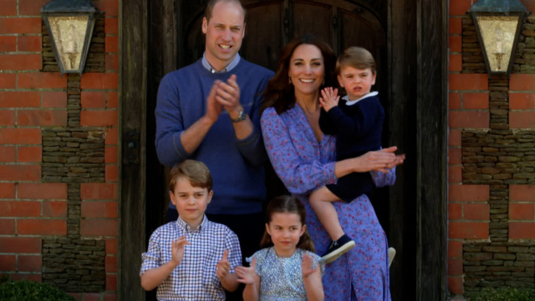 Prince William, Kate Middleton, Prince George, Princess Charlotte, and Prince Louis smiling