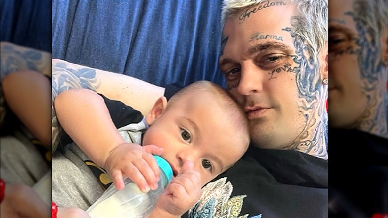 Aaron Carter with his son