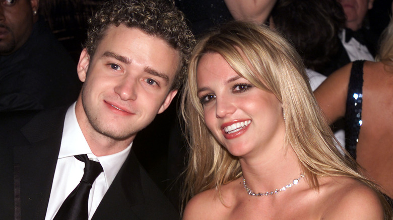 Britney Spears and Justin Timberlake smiling 