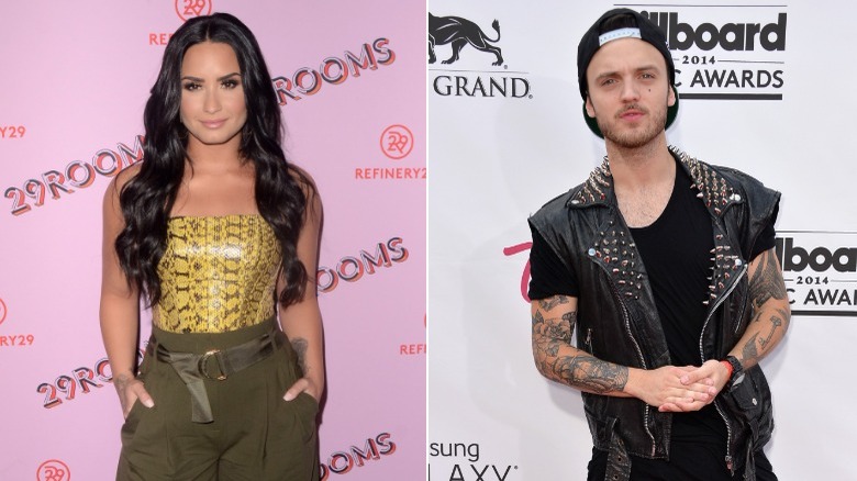 A composite image of Demi Lovato and Alex DeLeon on red carpets