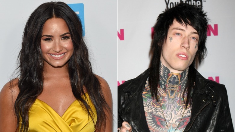 A composite image of Demi Lovato and Trace Cyrus on red carpets