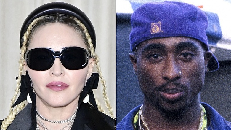 Madonna and Tupac pose, split image