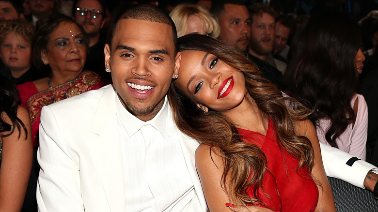 Chris Brown, Rihanna, cuddling at an award show, 2013 photo 