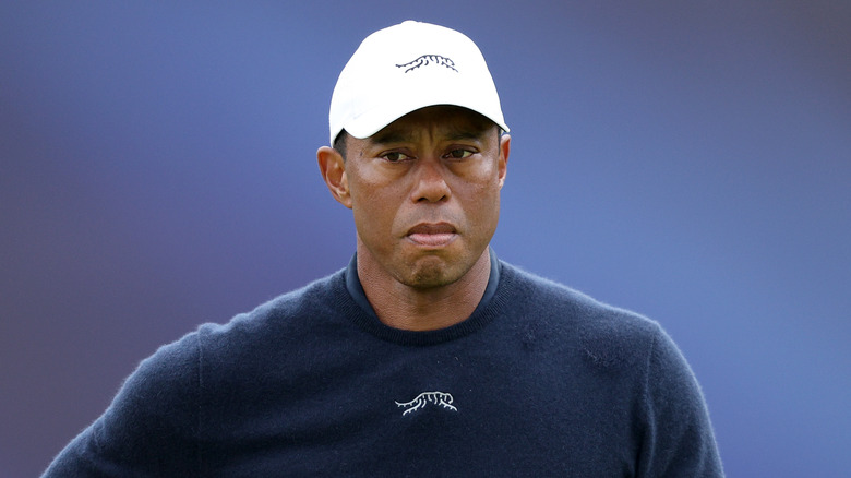 Tiger Woods looking concerned