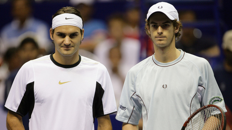 Roger Federer and Andy Murray in court