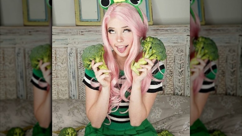 Belle Delphine holding broccoli