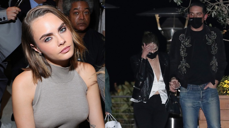 Cara Delevingne in turtleneck top; Ashley Benson holding hands with G-Eazy