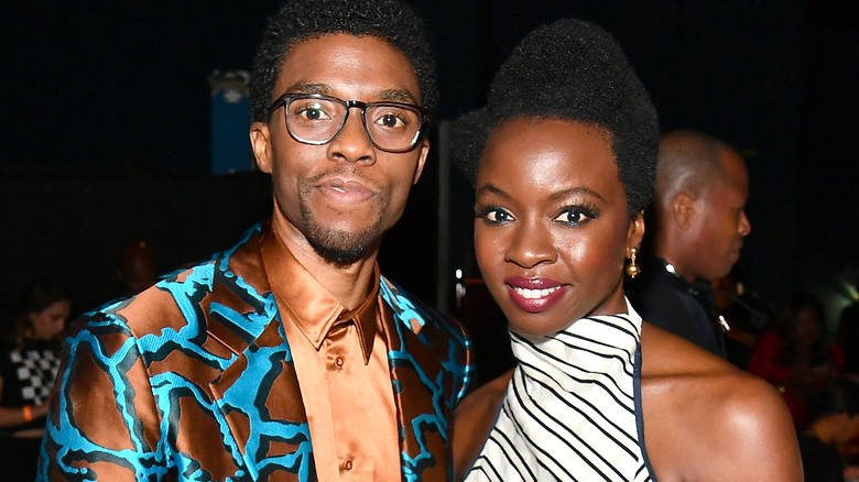 Danai Gurira and Chadwick Boseman smiling 