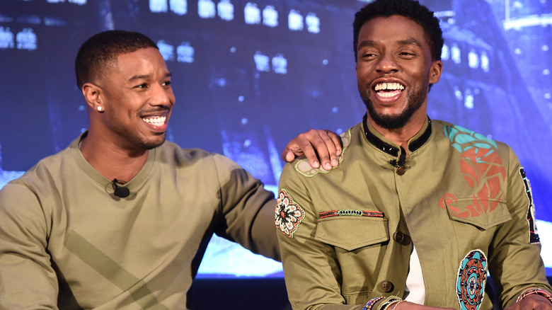 Michael B. Jordan and Chadwick Boseman laughing 