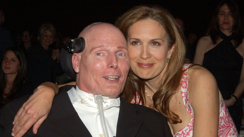 Dana Reeve hugging Christopher Reeve