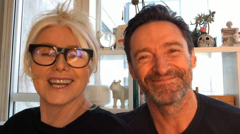 Deborra-Lee Furness and Hugh Jackman on video call