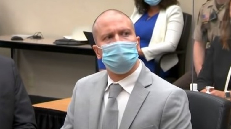 Derek Chauvin in face mask at his sentencing