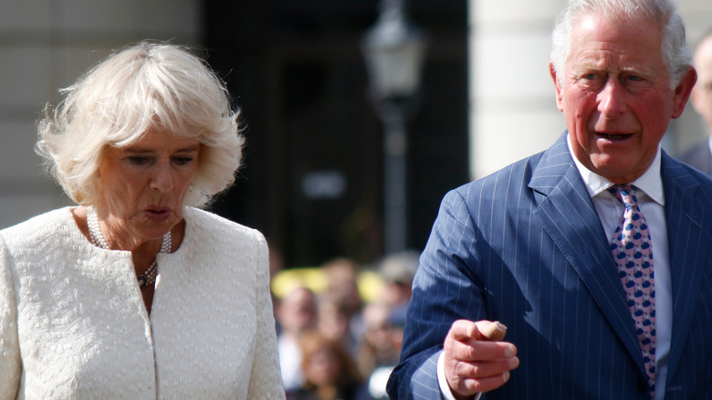 Camilla Parker Bowles and Prince Charles speaking at an engagement