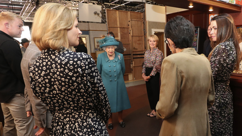 Queen Elizabeth II on the set of Coronation Street