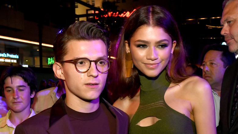 Tom Holland and Zendaya posing at the after party for the premiere of Sony Pictures' "Spider-Man: Far From Home"