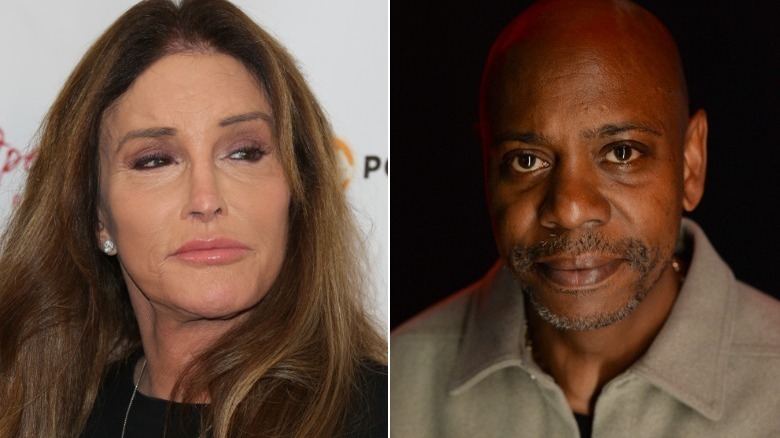 Caitlyn Jenner glancing and Dave Chappelle posing