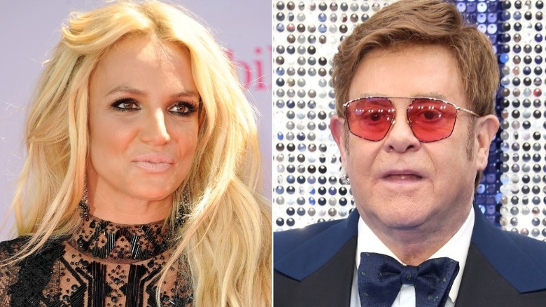 Britney Spears, Elton John posing