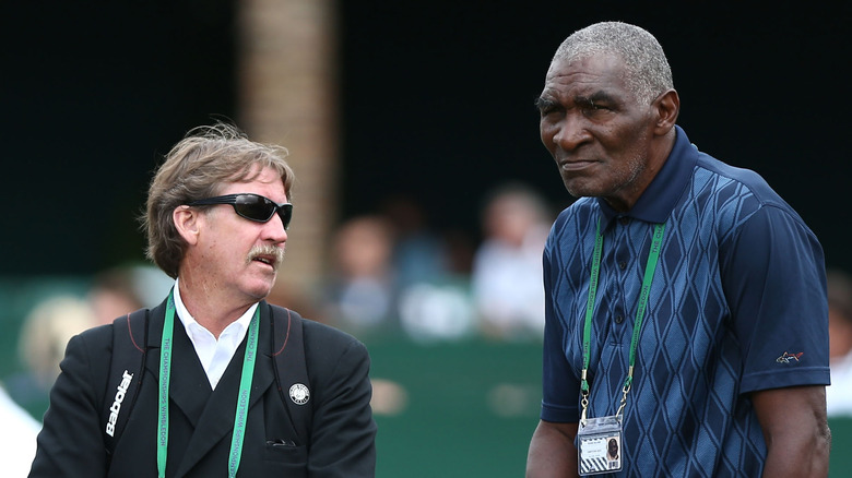 Richard Williams, father of Venus and Serena, looks on during the Girls' Singles match 2012