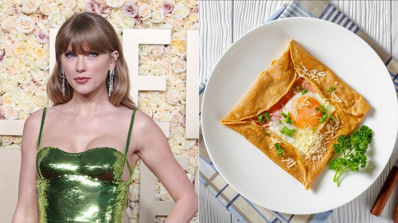 Split image of Taylor Swift and buckwheat crêpes