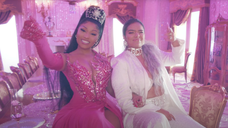 Nicki Minaj and Karol G in the official video for Tusa