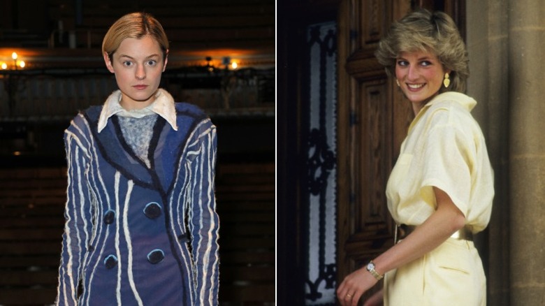 Emma Corrin and Princess Diana side-by-side