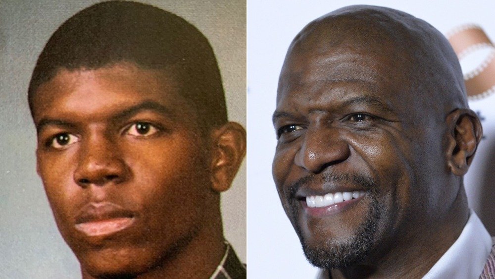 Terry Crews yearbook shot (left), Terry Crews bald close up (right)