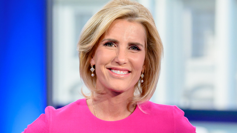 Laura Ingraham wearing a hot-pink dress