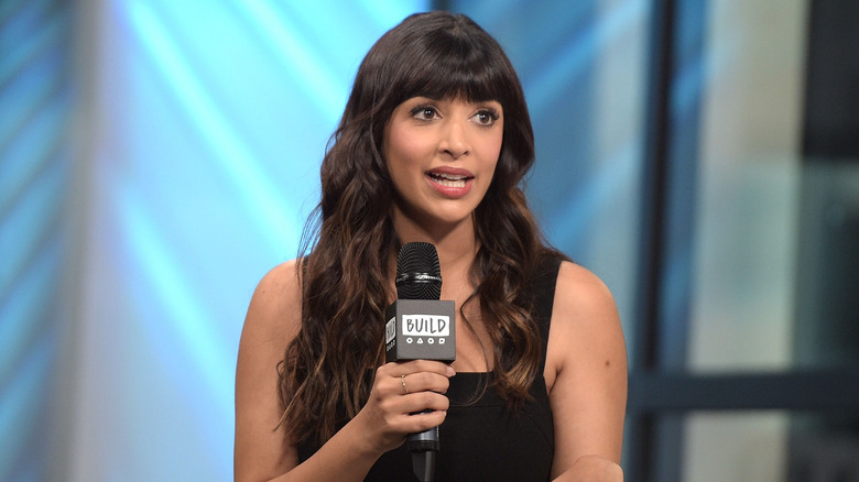 Hannah Simone during an interview